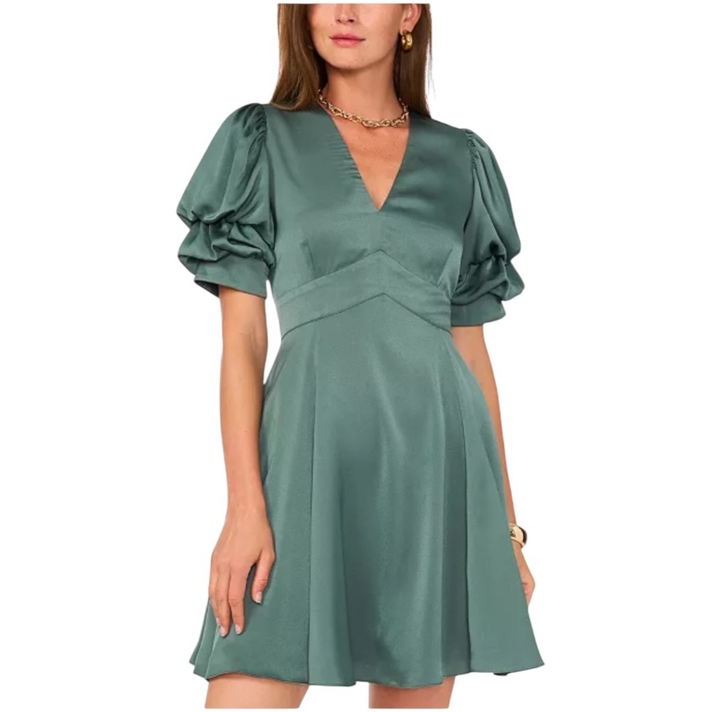 STATE Green Puff Sleeve Mini Dress
